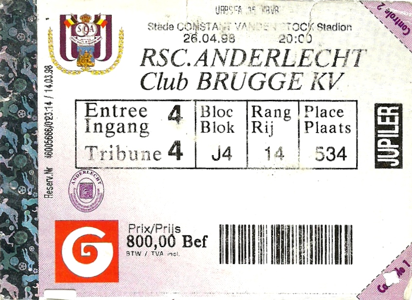 The traveler's drawer: Constant Vanden Stock Stadium: match RSC. ANDERLECHT  - Club BRUGGE KV (1998)